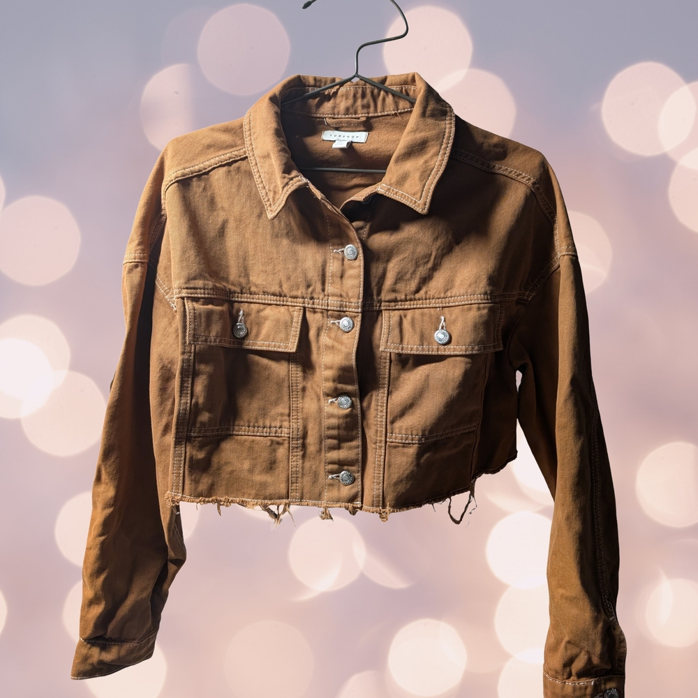 Brown Cropped Denim Jacket